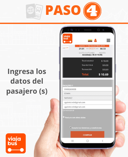 Ingresa los datos de los pasajeros que van a aparecer en el boleto de bus